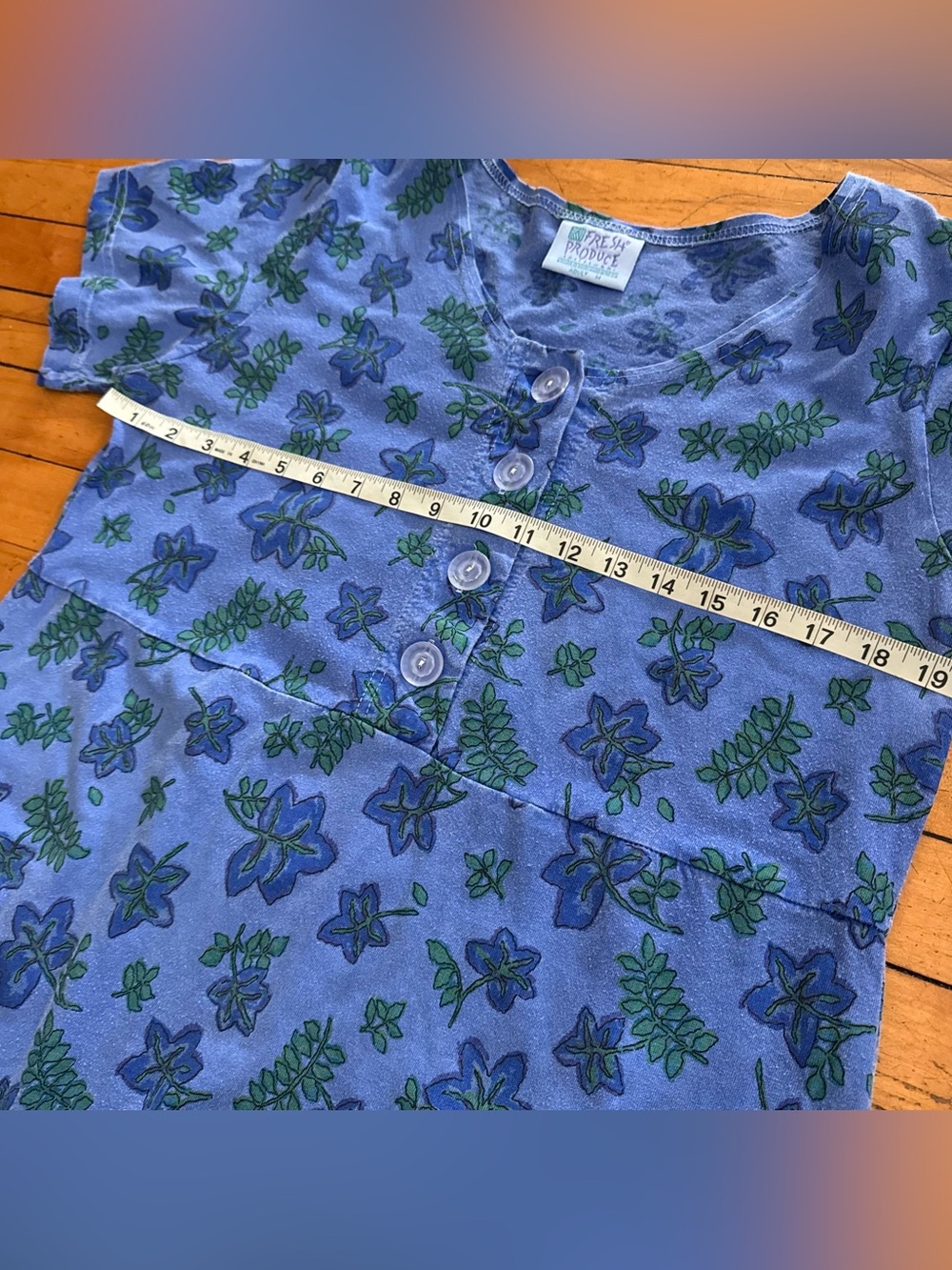 Fresh Produce Vintage Floral T-Shirt Dress Blue purple Short Sleeve Pockets sz m - Picture 8 of 9